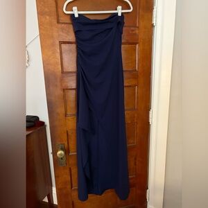 Navy blue Maxi Strapless formal dress w/slit